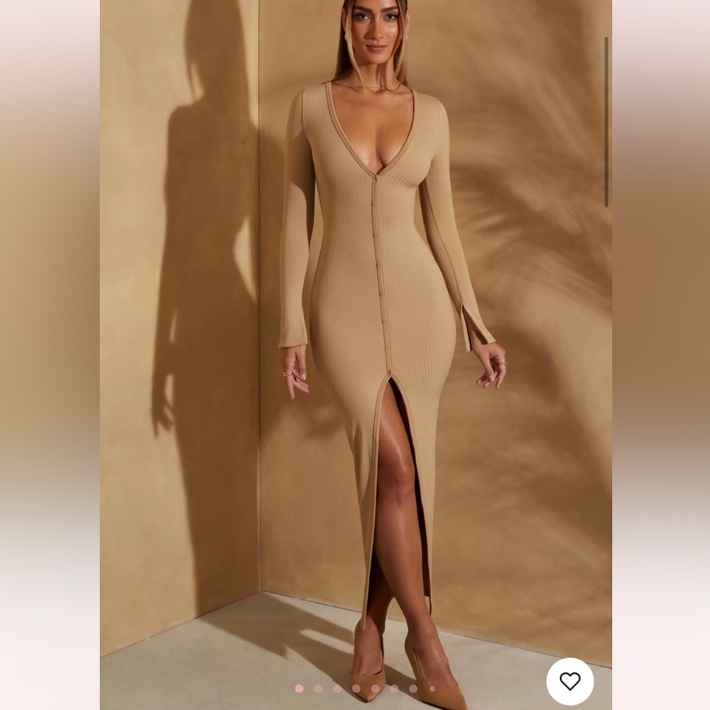 HALSEY Long Sleeve Button Down Maxi Dress in Tan